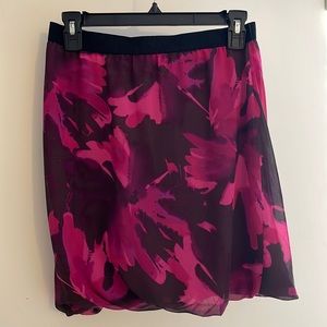 LOFT magenta and black floral skirt